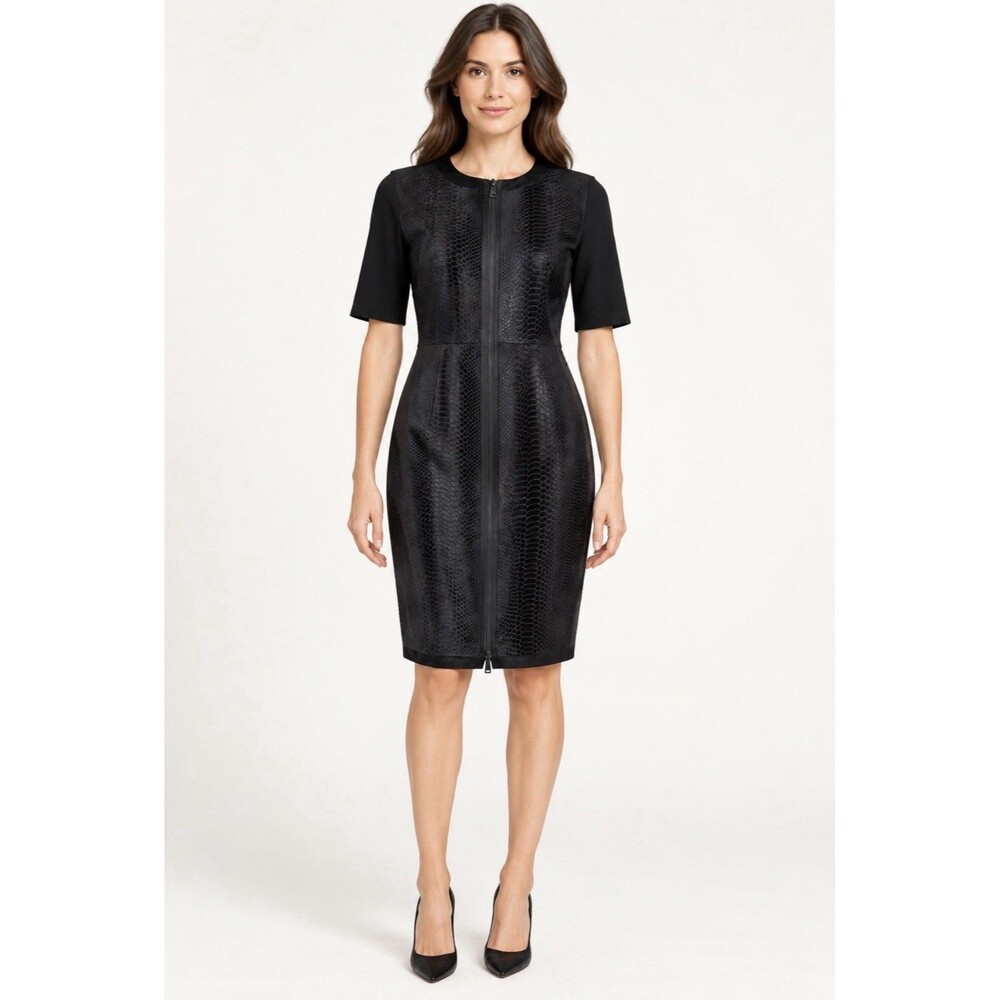 Elie Tahari Coralie Calf Hair Snakeskin Zip Sheath Dress Size 6